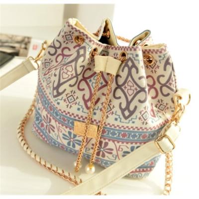 China Fashion Women Bag 2019 New Arrival Korea Fashion Bohemian Style Canvas Bucket Bag Pearl Chic Single Shoulder Handbags for sale