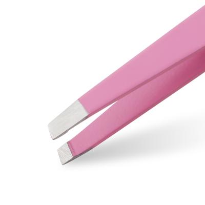 China Eco-friendly Mini Customized Logo Eyebrow Tweezer Stainless Steel Sharp Pink Eye Tweezers for sale