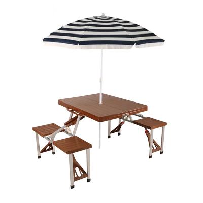 China Modern Foldable Wooden MDF Picnic Table Outdoor Portable Folding Wood And Chairs for sale