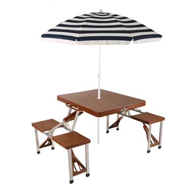 China Modern Custom Wood Outdoor Folding Picnic Table Chairs With Portable Umbrella for sale