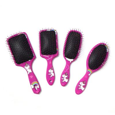 China Custom Pink Fancy Printing Cushion Children Hair Brush Hair Scalp Massage Brush for sale