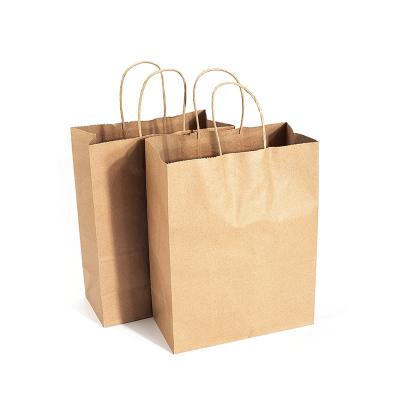 China Custom High Quality Recycled Materials Logo Brown Color Kraft Paper Bag With Twist Rope Handle For Packaging for sale