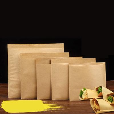 China Recycled Materials Kraft Greaseproof Square Custom Your Own Logo Printed Greaseproof Kraft PouchPaper Bags for sale