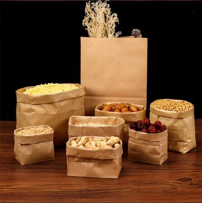 China Recycled Materials Personalized Bottom Square Food Oilproof Kraft Paper Takeout Bag for sale