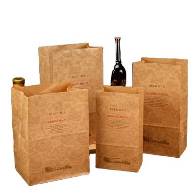 China Recycled Materials Custom Kraft Square Flat Bottom Bags Printed Paper Bakery Bagsging Bread Bag for sale