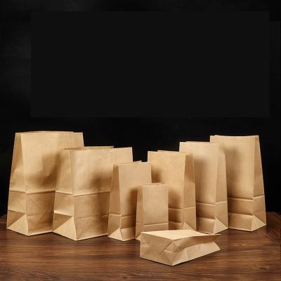 China Recycled Materials Kraft Square Bottom Customized Logo Paper Bag Fast Food Safe Take Away for sale