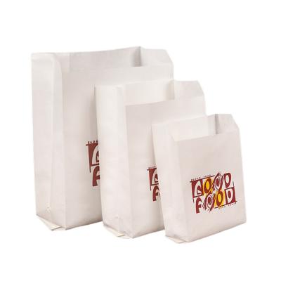 China Recycled Materials White Food Take-Away Oil-Proof Bag Easy Food Packaging Paper Bag Accept Custom Design for sale