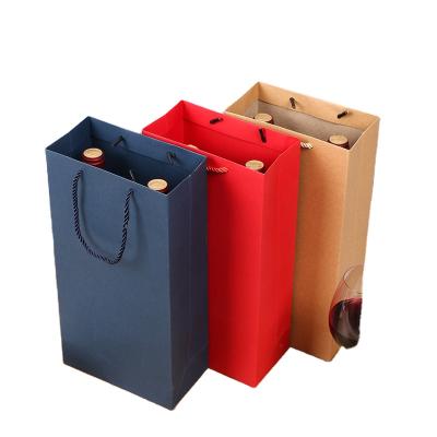 China Recycled Materials Wholesale Hot Sale Different Colors Two Bottle Wine Gift Wrapping Paper Wine Shopping Bags For Wine Bottles With Handle for sale