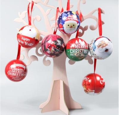 China Candy Box Christmas Decoration Ball Children's Gift Pendant Round Ball Tin Christmas Tin Box Small Christmas Tin Box for sale