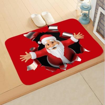 China Flannel Xmas and New Year Celebration Santa Elk Floor Mat Home Bathroom Bedroom Water Slip Foot Mat Absorbent Christmas Door Non Ma for sale