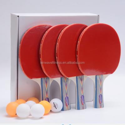 China Professional Sponge Rubber Wood Bat Table Tennis Paddle Set Customized Logo Manufacturer Directly Made 4 Player Table Tennis Paddle for sale