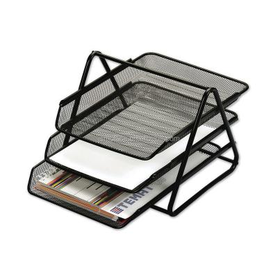 China HT-8102 3-Tiers Metal Mesh Document Tray Magazine Holder Desktop File Rack for sale