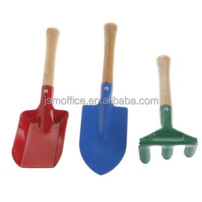 China GARDEN TOOL KIT Lovely Mini Metal Children Garden Tools with Wooden Handle Shovel Rake 3pcs Set for sale