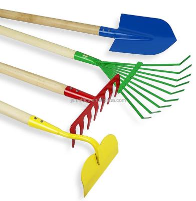 China GARDEN TOOL KIT Kids Big Size Metal Garden Tools With Wooden Handle Shovel Rake 4pcs Set for sale