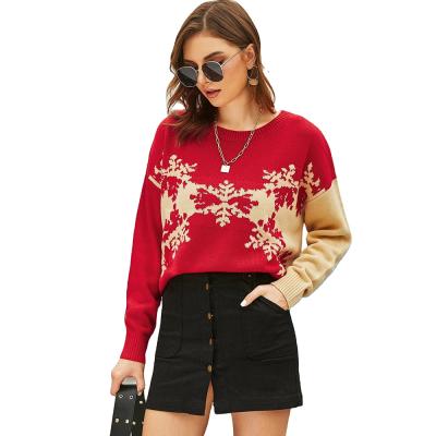 China Wholesale Custom Anti-Wrinkle 2021 Long Sleeve Christmas Knitted Ugly Christmas Sweater Snowflake Christmas Sweater Women Loose Sweater for sale