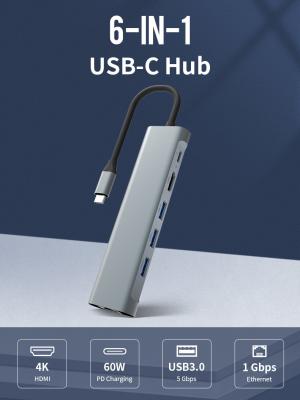 Cina 4K ad alta velocità HDMI 6 in 1 5Gbps tipo lan del palladio 1Gbps RJ45 della stazione di aggancio di C 60W in vendita