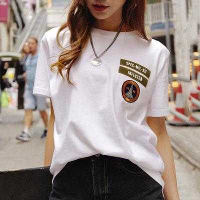 China Breathable Drop Shoulder Custom Loose Fit Embroidered Graphic T-Shirt Embroidered Logo T-shirt 100% Cotton 3D Embroidery American Flag Tee for sale