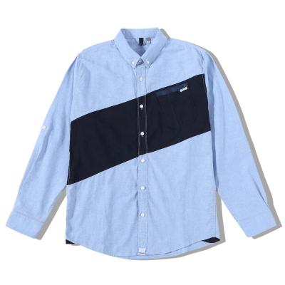 China OEM ODM Breathable Brand Label High Quality Custom Design Your Own Comfort CVC Quick Dry Patchwork Paneled Long Sleeve Shirt For Men for sale