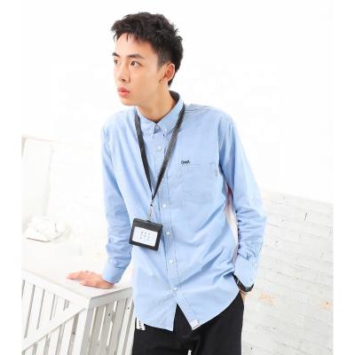 China Custom Top Selling Brand Designer Homme Express Staff Uniforms 3D Emboss Logo Patch CVC Paneled Full Sleeve Shirts For Men for sale