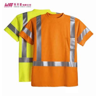 China OEM ODM Polyester Construction Worker Tape Reflective High Visibility Blank Promotional Anti-Shrink Safety Breathable Tee For Worker for sale