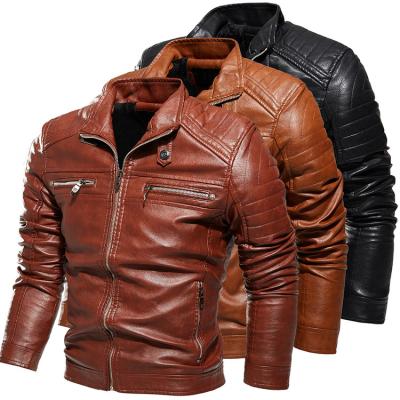 China High Quality QUICK DRY Mens Leather Jackets Coat Mens PU Biker Jacket Solid Color Slim Leather Jackets For Men for sale