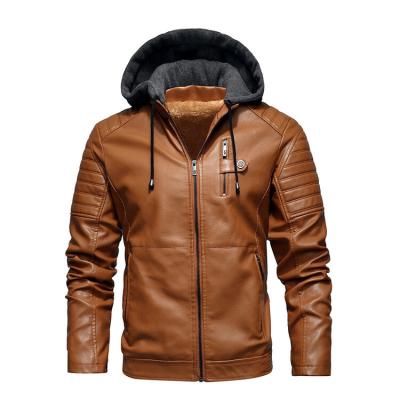 China 2021 New Winter Men's Warm Hooded Leather Jackets QUICK DRY Coat Casual Fleece Thicken Biker PU Leather Jacket For Men for sale