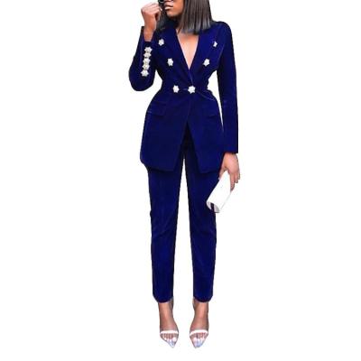 China Hot Sale Anti-Wrinkle Women's Tuxedo With Button 2 Pieces Suits Formal Suit Set For Ladies for sale