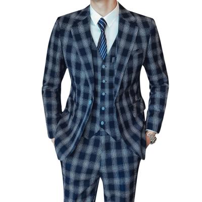 China 2021 New Anti-wrinkle men's stripe plaid suit Elegent slim fit blazer suit 3 pieces business formal suit for men for sale