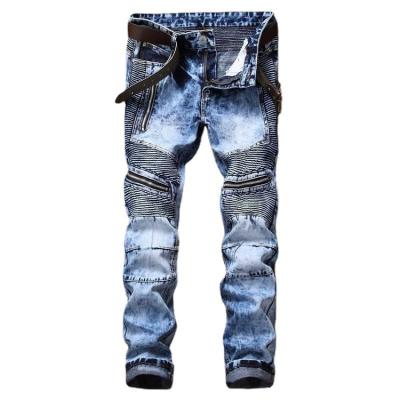 China Sustainable High Quality Mens Jeans Zipper Biker Jeans Slim Straight Pants Ripped Jeans For Men for sale