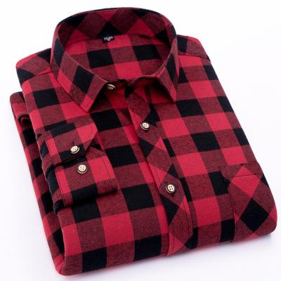 China Anti-pilling wholesale men's plus size plaid shirts casual stylish flannel brushed long sleeve shirt for men for sale