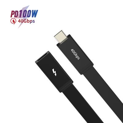 China Laptop OEM ODM Short PD 100W 4K Flat Audio Visual Thunderbolt 3 Left Male To Female Extension Cable for sale