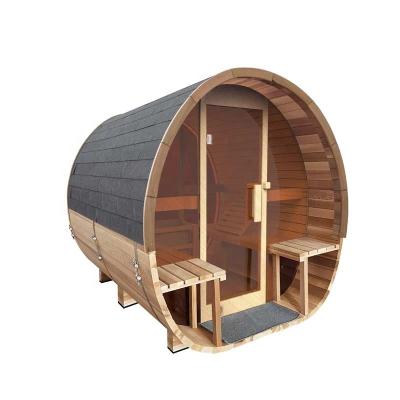 China With Transom Windows Cedar Lover A Grade Clear Red Cedar 6 Home People Use Sauna Dry Room Barrel Panoramic Outdoor Sauna For Sale for sale