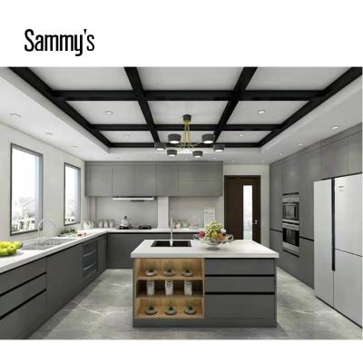 China Kenya Modern Modular Kitchen Islands Gray Cupboard Buffet Units Lacquer Kitchen for sale