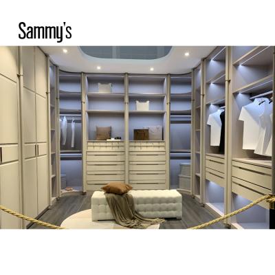 China Custom Sammys New Design High End Finish Dressing Wardrobe Luxury Leather Walk In Closet for sale