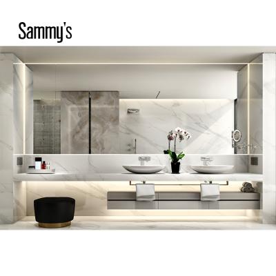 China Modern Double Sink Contemporary Luxury Marble Vanity Makeup Wall Bathroom Cabinet Vanity for sale