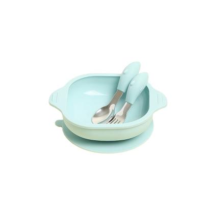 China Temperature resistance -40 â „ ƒ at 230â „ ƒ Food Grade Silicone Non-Slip Baby Cup Set Feeding Baby Bowl Fork Spoon Children's Cutlery 3 Piece Set for sale