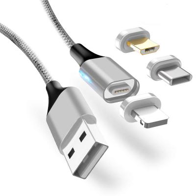 China Charging + Data Sending Custom 3 in 1 Magnetic Micro USB Android Lighting Type-C Power Line 3a Data Cable for sale