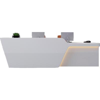 China Convertible Unique Shape Office Furniture Paint Curved Front Desk Reception Counter Welcome Desk for sale