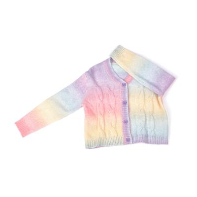 China Girl Knitted Sweater Long Sleeve Cardigan Anti Shrink Button Down Rainbow Standard Crewneck Long Coats Spring Kids Gradient Jacket Full for sale