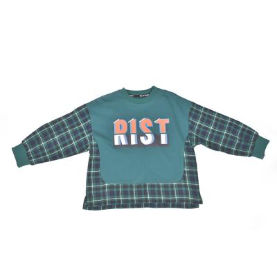 China Custom Casual Kids Anti Shrink Long Sleeve Plaid Sweatshirt Patchwork Sweatshirt Cotton Pullover Sweatshirt for sale