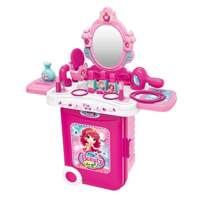 China Make up the most beautiful toy suitcase wholesale cosmetic toys lovely vanity make up table for kids girl with mirror for sale