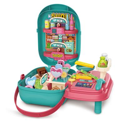 China Toy Children's Funny Educational Suitcase House Supermarket Playset Toys With Cashier Machine for sale