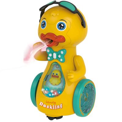 China Carry Duck With Light/Music/Mist Jet Plastic Battery Operated Cartoon Animal Toys For Kids Baby Play for sale