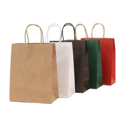 China Handle Carrier Paper Bag Recyclable Flat White Brown Kraft Paper Shopping Bag With Logo for sale