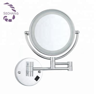 China 2-Face Double Face Round 3X 5X 7X Magnifying Wall Mount Makeup Bathroom Led Mirror for sale