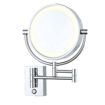 China Hot Selling Magnifying Shaving Mirror With Led Swivel Light Bathroom Round Cosmetic Mirror For Specchio Home Cosmetic for sale