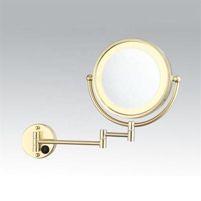 China Factory Wholesale Magnifying Gold Round Led Wall Mirror Illuminated Extendable Double Sided Bathroom Vanity Mirror Espelho De Maquiagem for sale