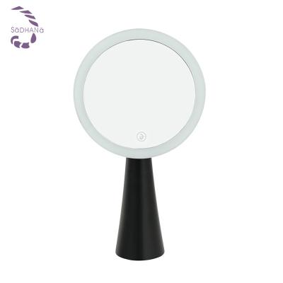 China New product lighted 8 inch table desk led make up mirror with light of black color mirror makeup for sale