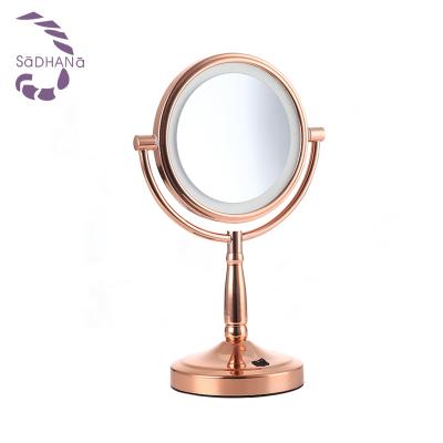 China Desktop Mirror 360 Degree Rotating Lighted Desktop Makeup Cosmetic Mirror With Led Light for sale