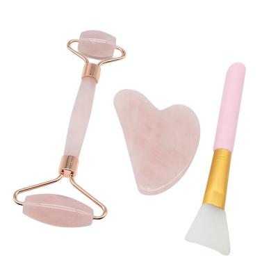 China Face Lift Natural Gua Sha and Jade Roller Pink Beauty Personal Care Detergent Brush Facial Silicone Jade Roller for sale